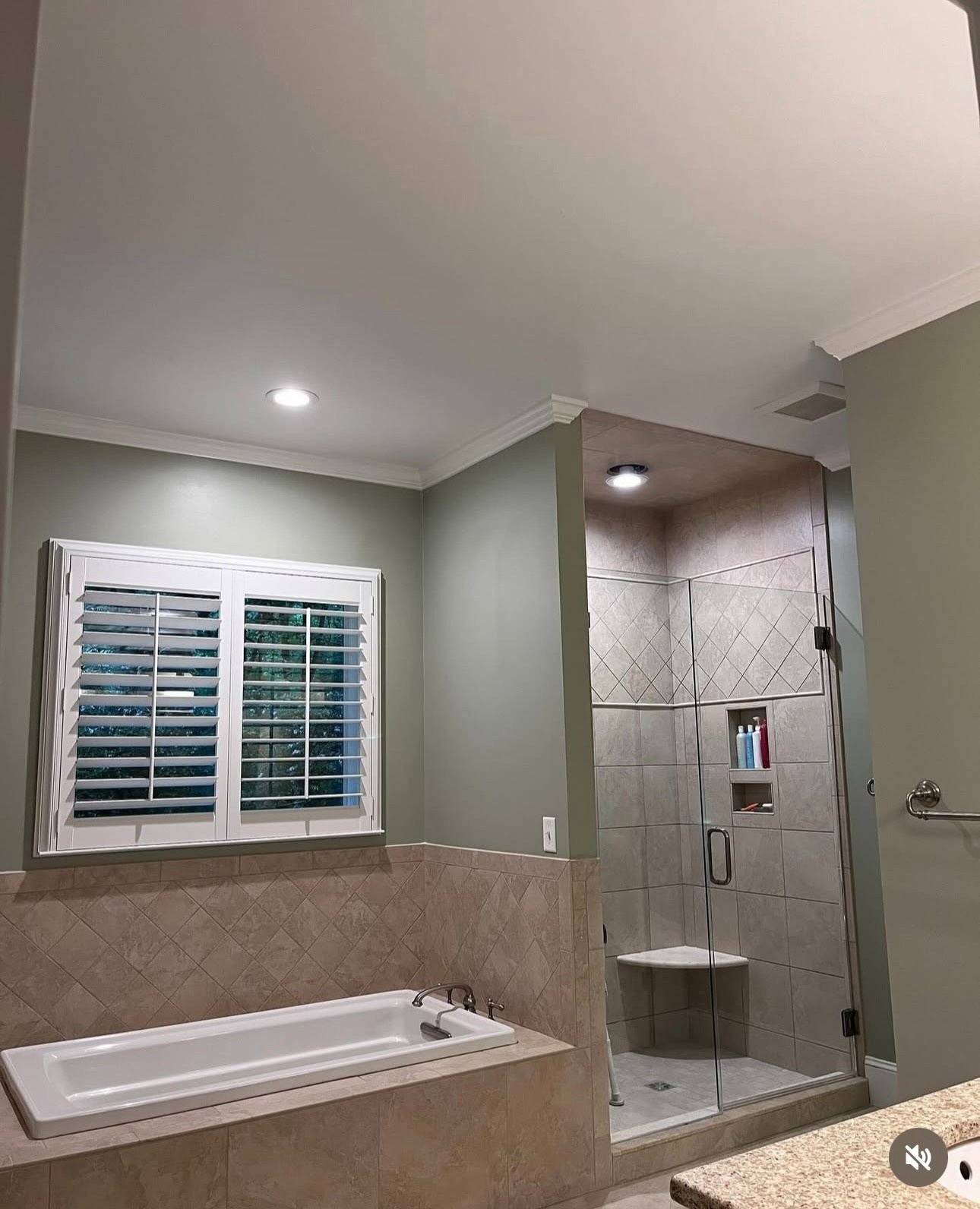 A2 Painting bathroom interior repaint sage green walls white crown molding Hendersonville NC